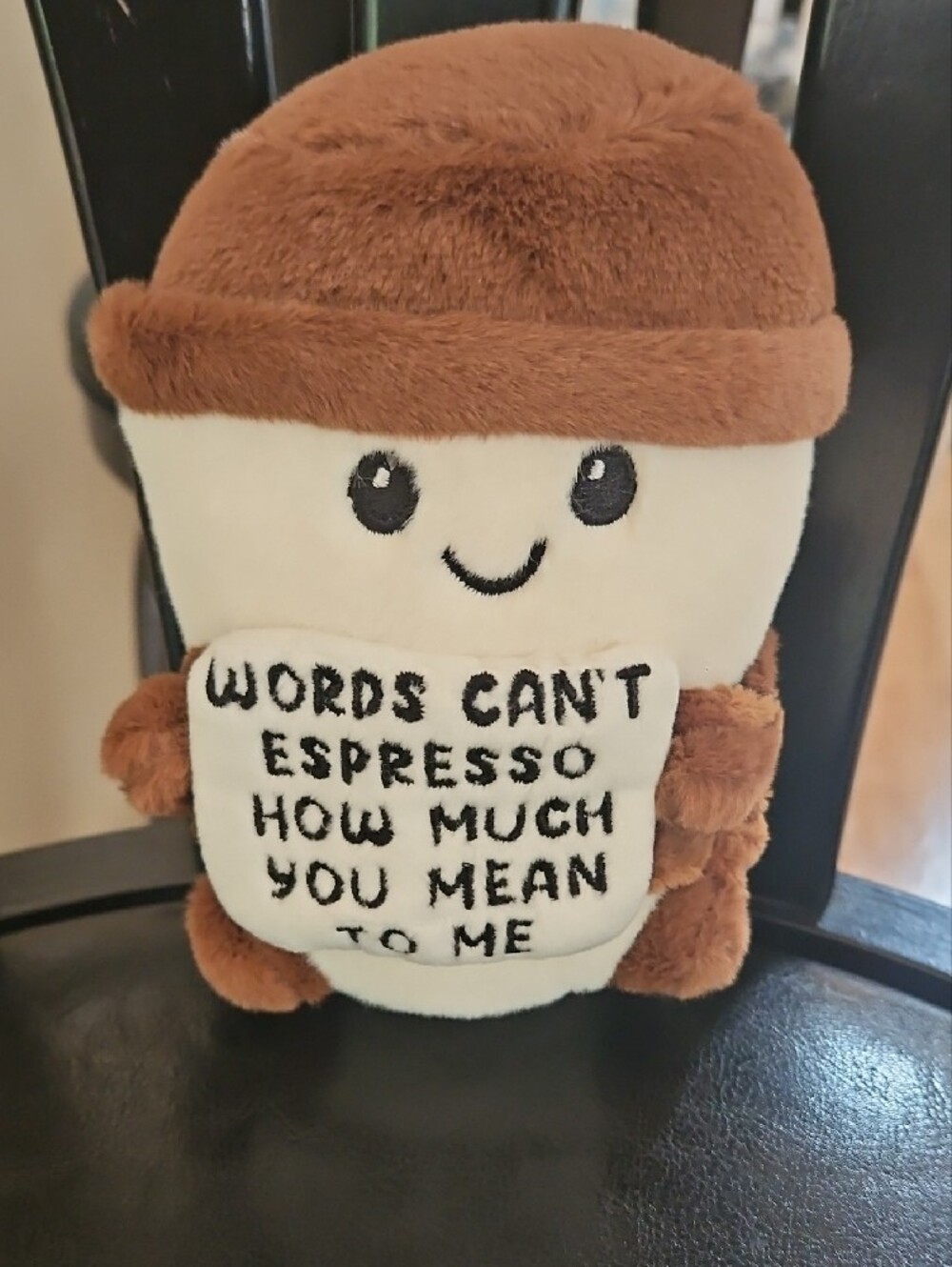 Cute Brown & Cream Coffee Plush with Embroidered Message - Picture 4 of 10